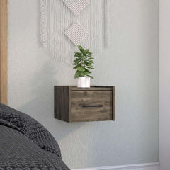 Orion Floating Nightstand , End Table, Side Table Wall-Mounted Single Drawer Design with Handle- Dark Brown - Bedroom