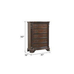 Traditional Style 5-Drawer Chest With metal drawer pulls Made with Wood in Walnut
