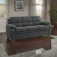 Aeneas 80 Inch Sofa, Dark Gray Polyester, Soft Foam Cushioned, Solid Wood