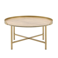Modern Aesthetic 1pc Round Coffee Table Gold Finish Living Room Furniture, Cross Bar Metal Base