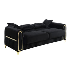 Paradise Modern Upholstered Sofa in Black with Solid Birch Wood Frame, Pocket Coil Seating and Gold Stainless Steel Legs