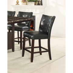 Modern Counter Height Chairs Black Faux Leather Tufted Set of 2 High Chairs Dining Seating