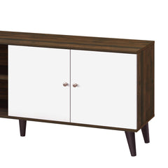 Tale TV Stand for TVs up to 63", with 2 Storage Shelves& 1 Cabinet, Modern Entertainment Centre for TV in Living Room in Walnut +White