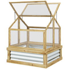 Raised Garden Flower Bed Kit with Greenhouse, Wooden Cold Frame Planter, 35.5" x 31.5" x 36", Natural