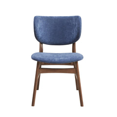 Mid-Century Modern Dining Furniture Set of 2 Side Chairs Blue And Walnut Finish Wooden Sleek Design Curved Backrest Comfort