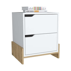 Nightstand with 2-Drawers, End Table with Sturdy Base, White / Macadamia