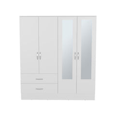 Sanctuary 160 Armoire, Six Shelves, Two Double Door Cabinets, Two Mirrors, Two Drawers, White