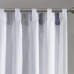 Celestia Printed Curtain Panel with Tufted Stripe and Lining White/Navy 50x84"