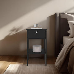 Jason Nightstand With One Drawer And Open Shelf, Modern Bedside Table, Black