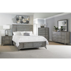 Gray Queen Storage Bed W/ Book matched Veneer