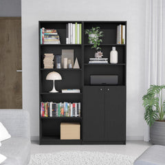 Odysseus 2 Piece Home Bookcase set, 49" Wide with 8 Shelves and Double Door Cabinet, Living Room Set Black