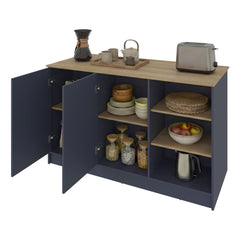 Archive Kitchen Island with Spacious Dining Countertop, Three Open Storage Shelves, Dual Cabinet Doors with Interior Shelves and Functional Floorstanding
