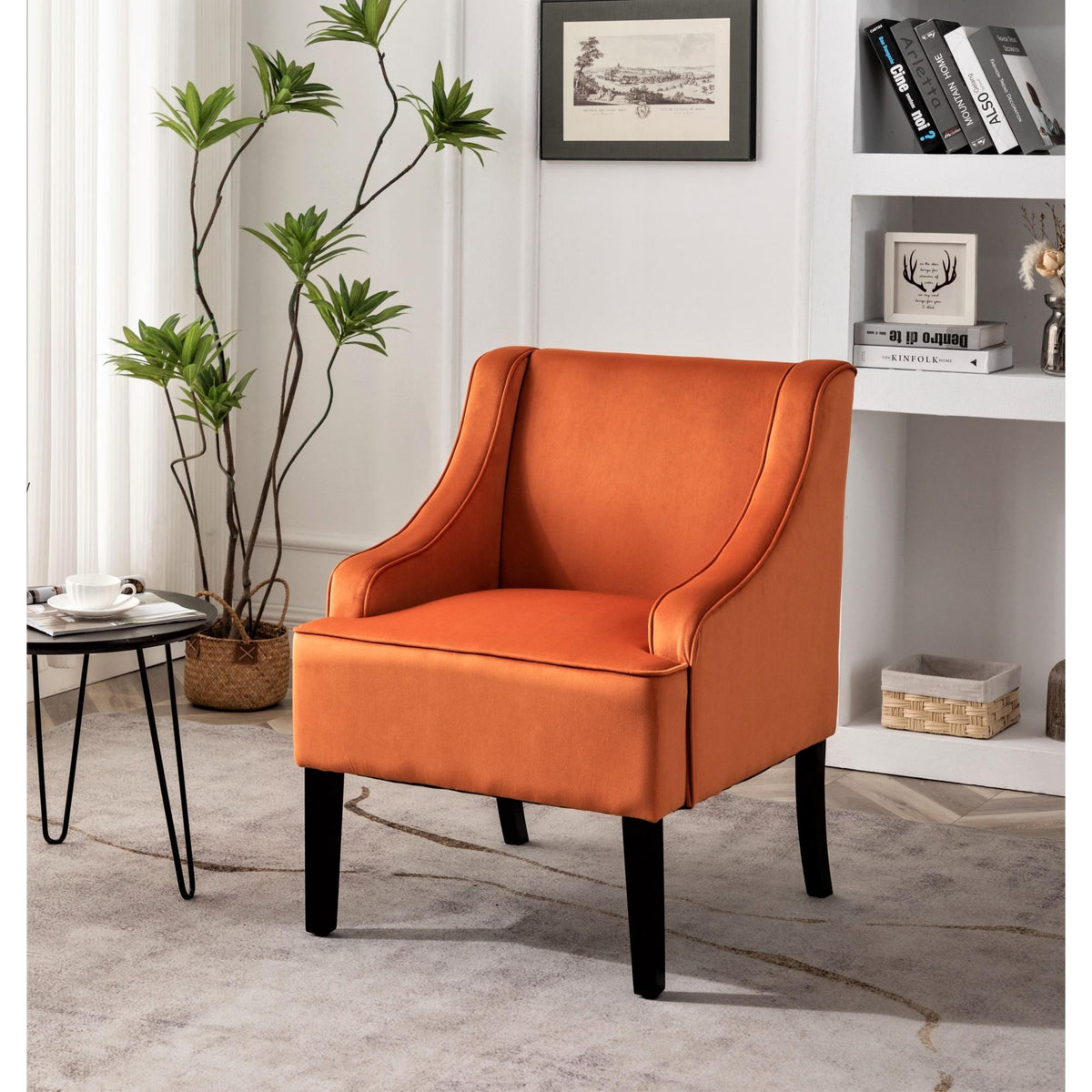 Versatile Upholstered Side Chair, Solid Wood Frame with Recessed Arms, Tapered Front Legs and Flared Back Legs, Foam & Sinuous Springs Cushioned Accent Chair for Entryway Bedroom Dining Room
