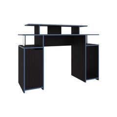 Poseidon 47" Wide 2-Tier Gamer Desk With Three Shelves And PC Tower Stand, Black