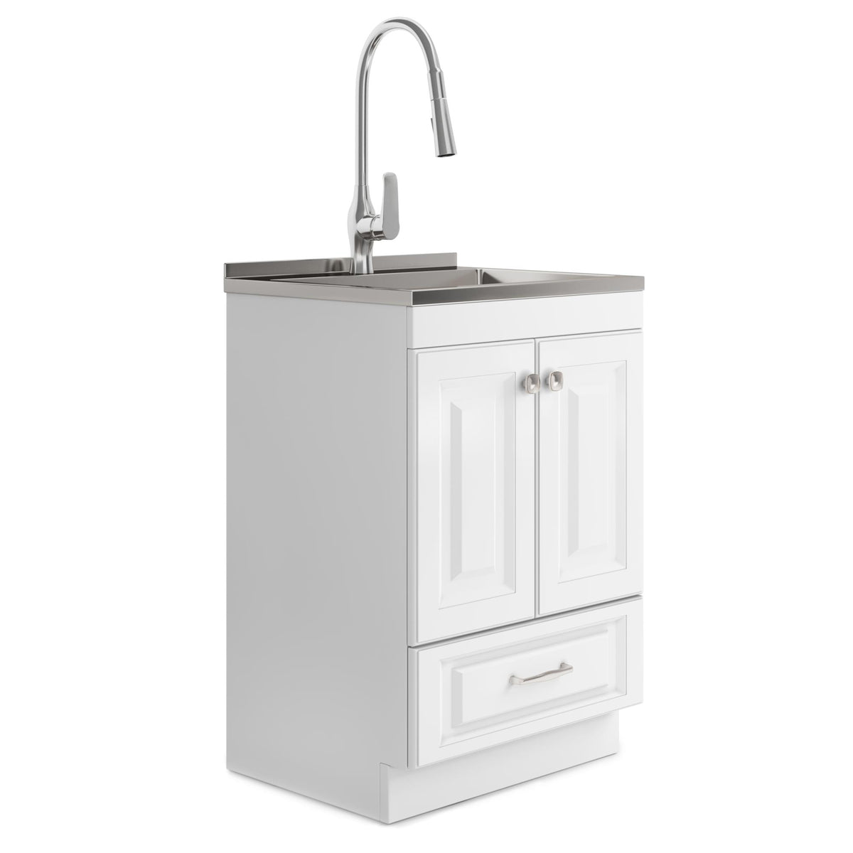 Gallery - 24" Laundry Cabinet with Faucet and Stainless Steel Sink - White