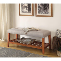 Hera Light Gray Fabric & Oak Finish Bench