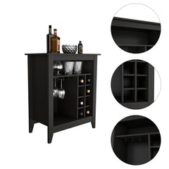 Halo Bar Cabinet, One Open Shelf, Six Built-in Wine Rack, One Drawer -Black