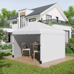 10' x 10' Pop Up Canopy Tent with 3 Sidewalls, Leg Weight Bags and Carry Bag, Height Adjustable, Instant Party Tent Event Shelter Gazebo for Garden, Patio, Cream
