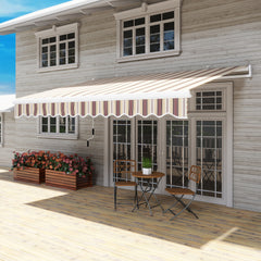 13' x 8' Retractable Awning, Patio Awnings, Sunshade Shelter w/ Manual Crank Handle, UV & Water-Resistant Fabric and Aluminum Frame for Deck, Balcony, Yard, Red Stripes