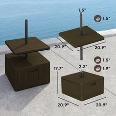 Patio Umbrella Base with Table Tray, Heavy Duty Weighted Umbrella Stand， Wheels Handles, 176lbs，Stand Filling, Brown