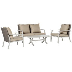 4 Pieces Patio Furniture Set with Cushions, Outdoor Wicker Conversation Sofa Sets, Aluminum Frame Sofa Sets for Backyard, Poolside, Garden, Beige