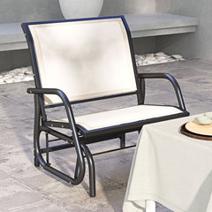 Outdoor Glider Chair, Steel Swing Chai with Curved Armrests for Porch, Garden, Poolside, Balcony, Cream White