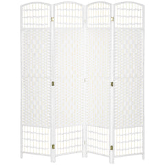 4 Panel Folding Room Divider Portable Privacy Screen Wave Fiber Room Partition for Home Office White