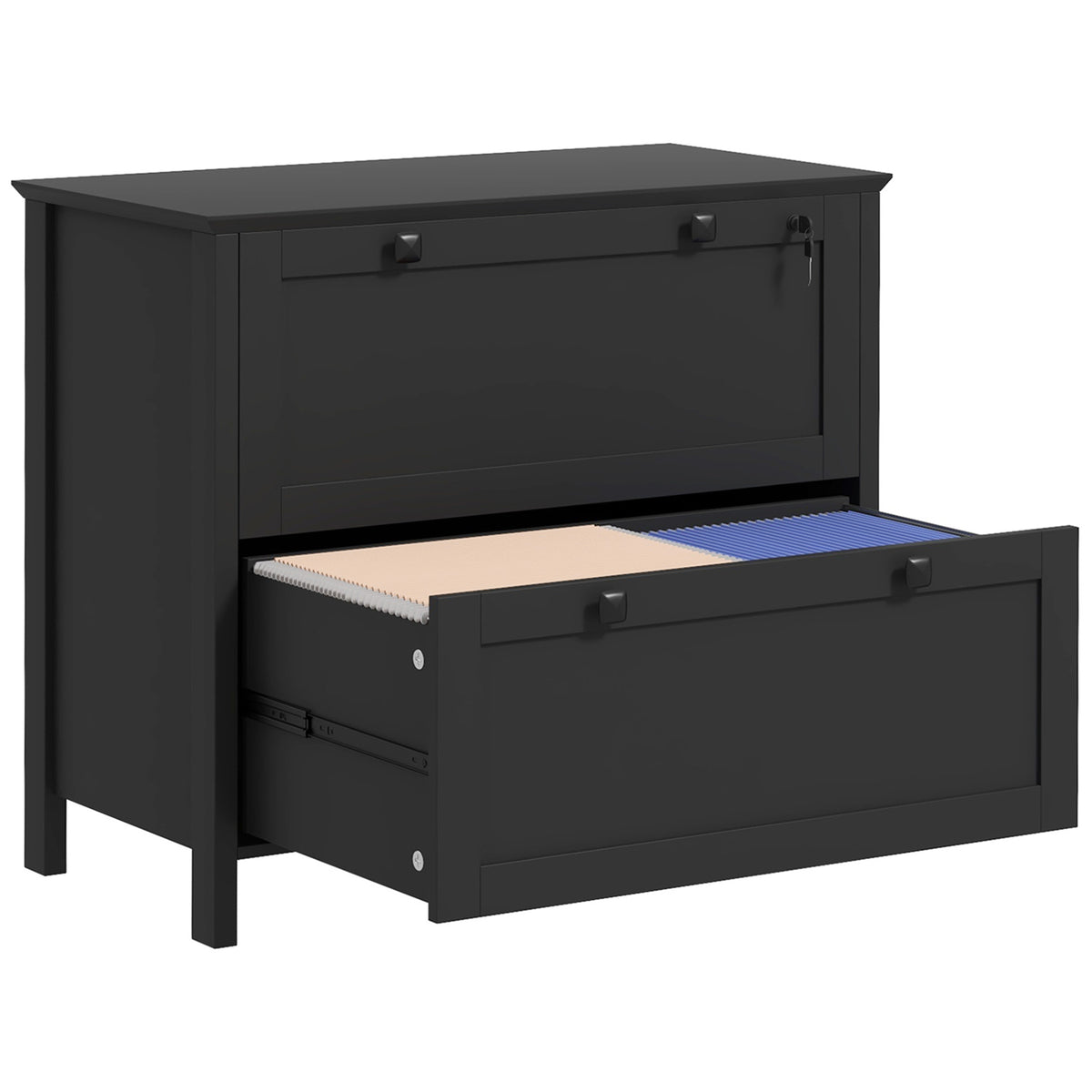 Lateral File Cabinet, 2 Drawer Filing Cabinet with Adjustable Hanging Bar for Letter, A4 and Legal Size, Black