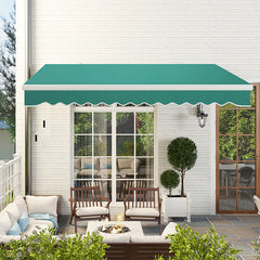 13' x 8' Retractable Awning, Patio Awnings, Sunshade Shelter w/ Manual Crank Handle, UV & Water-Resistant Fabric and Aluminum Frame for Deck, Balcony, Yard, Green