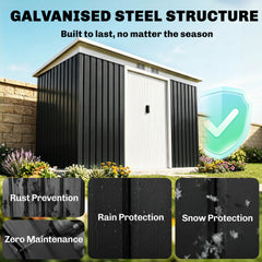 9' x 4' Metal Outdoor Storage Shed, Tool House with Double Lockable Doors for Backyard, Patio, Lawn, Garage, Dark Gray