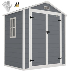 Outdoor Storage Shed, 6' x 4.5' Garden Shed with Double Lockable Doors, Vent and Window, Plastic Utility Tool Shed, Gray