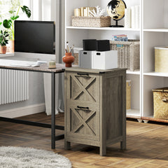 Vertical File Cabinet with 2 Drawers, Rustic Farmhouse Office Storage Cabinet for A4, Letter Size, Distressed Gray