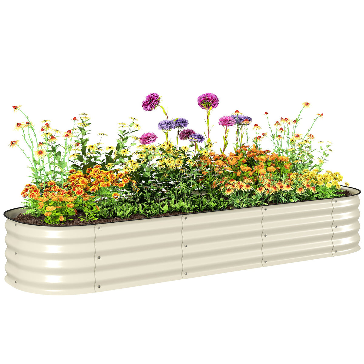 6.4' x 2' x 1' Galvanized Raised Garden Bed Kit, Metal Planter Box with Safety Edging, Cream