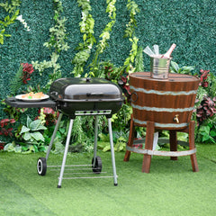 Charcoal Barbecue Grill with Portable Wheel, Side Tray and Lower Shelf for Outdoor BBQ for Garden, Backyard, Poolside