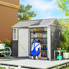 8' x 5.5' Metal Garden Storage Shed, Extra Large Outdoor Tool Storage House w/Lockable Doors, Window, Air Vents, Gray