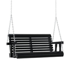 Porch Swing with Chains and Cupholders, 2 Person Wooden Patio Swing Chair, 440 lbs. Weight Capacity, for Garden, Poolside, Backyard, Black