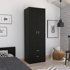 Rhea Armoire, Rod, Double Door, Two Drawers, Metal Handles