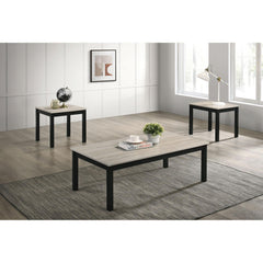 Light Gray Finish 3pc Table Set 1x Coffee Table 2x End Table Faux Marble Top Wooden Legs Primary Living Room