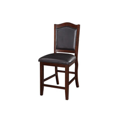 Dark Brown Wood Finish Set of 2 Counter Height Chairs Faux Leather Upholstery  Seat Back Kitchen Dining Room Chair