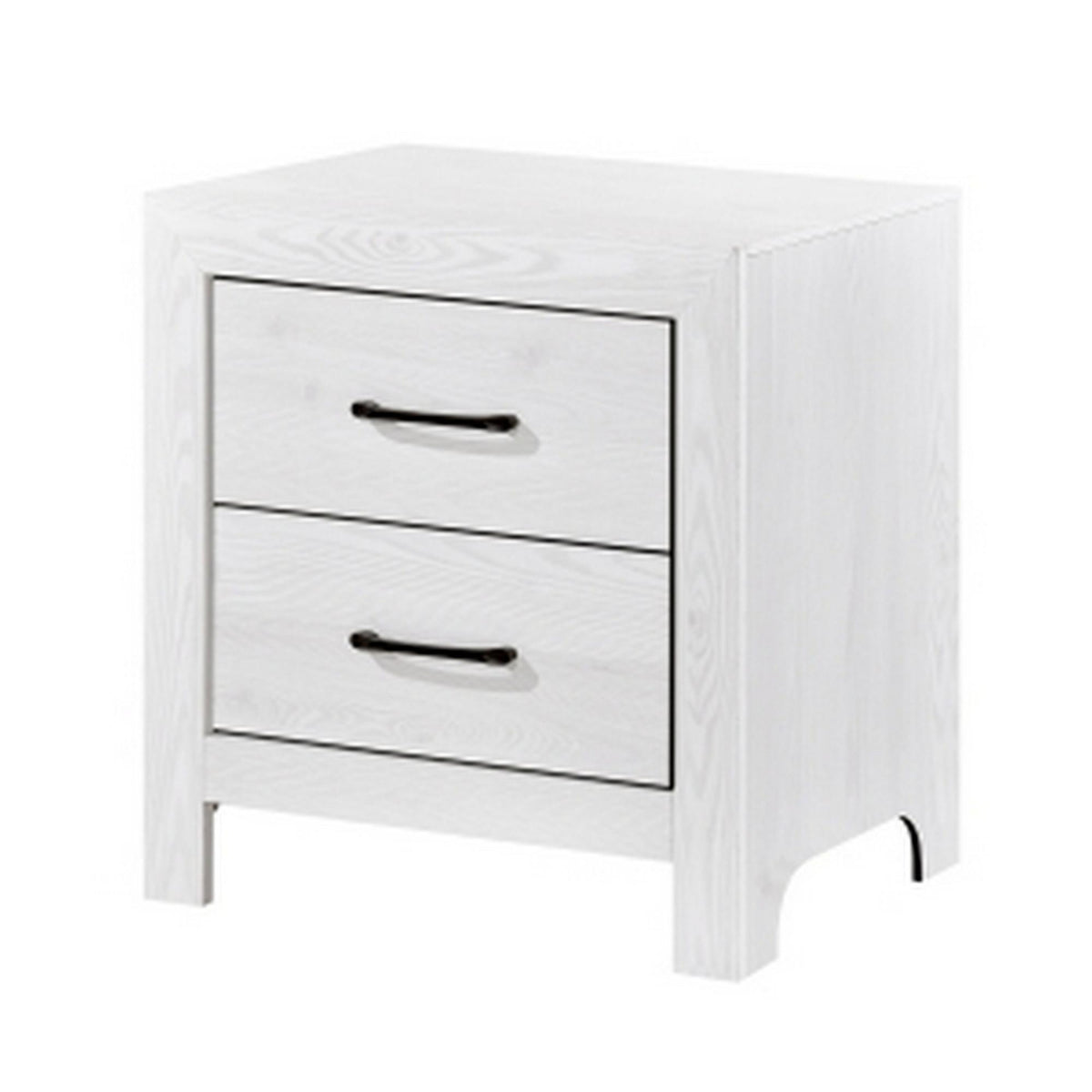 Record 24 Inch Nightstand, 2 Drawers with Black Nickel Handles, White Finish