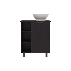 Cosmos Vessel Sink Vanity With One Door Storage And Open Shelves, Freestanding Bathroom Cabinet, Black