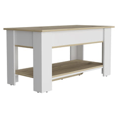 Aria Storage Table, One Extendable Table Shelf, Four Legs, Lower Shelf -Light Oak / White