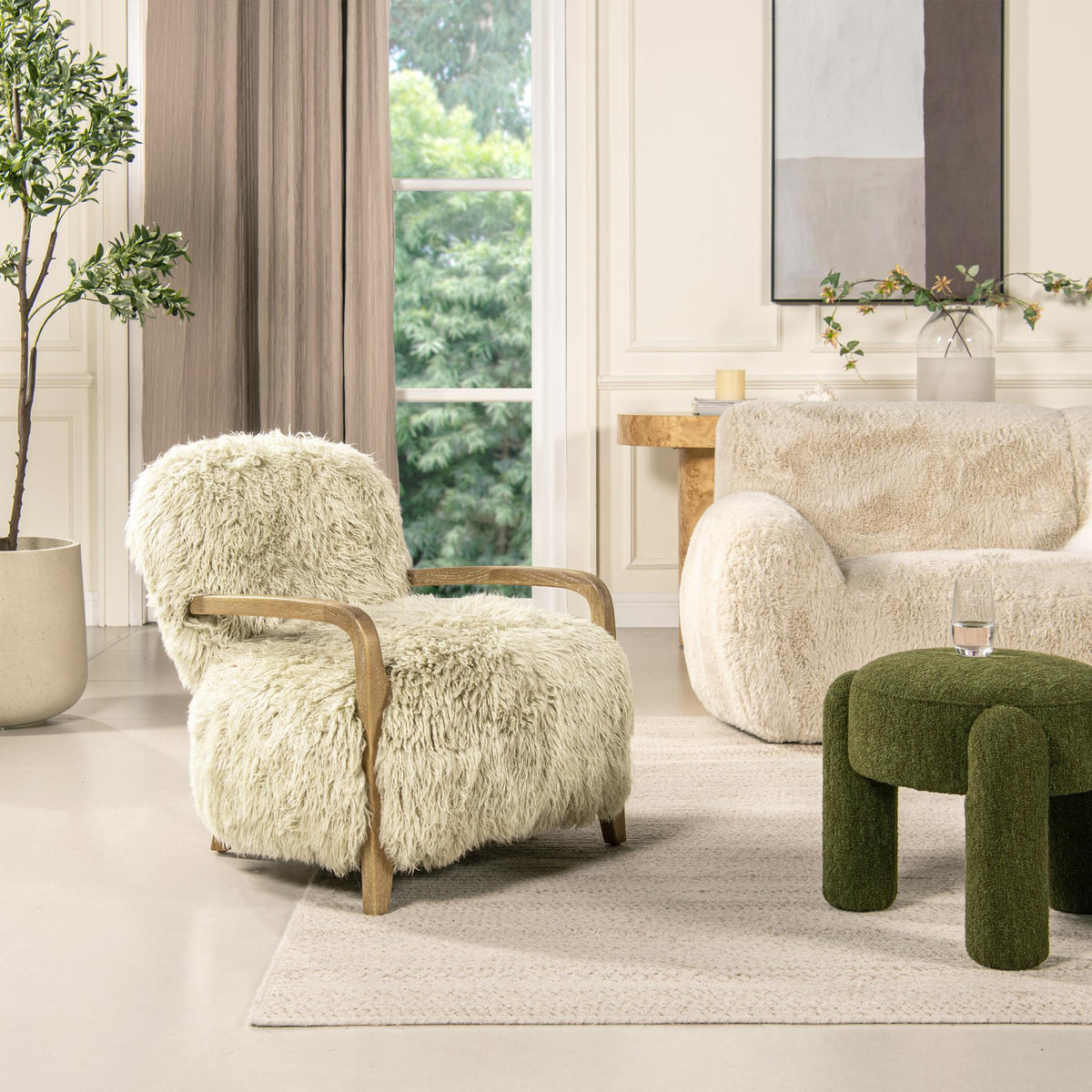 Perseus 28.5" New Zealand Sheepskin Accent Arm Chair