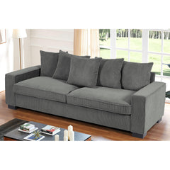 Odysseus Corduroy Sofa with 5 Matching Toss Pillows, Sleek Design, Spacious and Comfortable 3 Seater Couch for Modern Living Room, Large, Grey