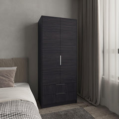 Vertex Armoire Double Doors, Two Drawes, Hanging Rod An Interior Shleves, Wardrobe, Black