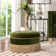 Planet 24" Round Upholstered Accent Ottoman, Olive Green Performance Velvet
