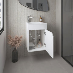 Tale Floating Wide One-Door Vanity With Resin Sink And Two Shelves, Bathroom Storage, White