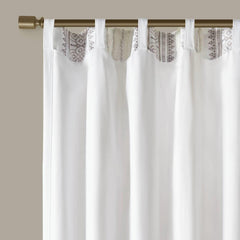 Celestia Printed Curtain Panel with Tufted Stripe and Lining White/Brown 50x84"