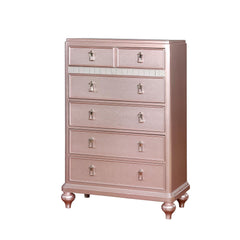 Contemporary Style Chest 1pc Mirror Trim Rose Gold Finish Bun Feet Felt Lined Top Drawers Bedroom Furniture