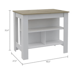 Astyanax Kitchen Island, Four Legs, Three Shelves -White / Light Oak